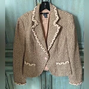 Zara Women's Beige Tweed Jacket with Textured Trim